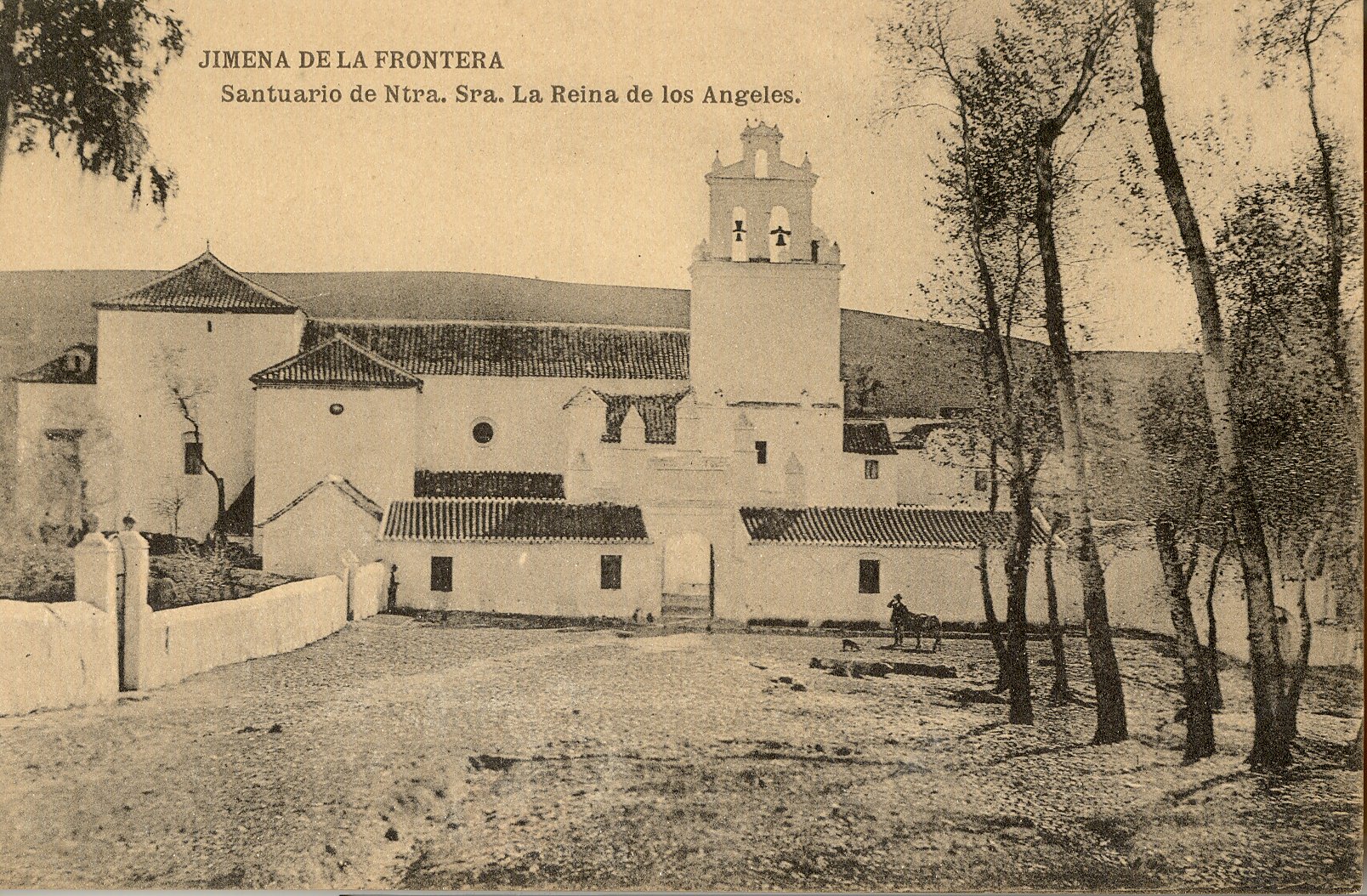 JIMENA DE LA FRONTERA: Vista del Santuario de Ntra. Sra. la Reina de los Ángeles desde la vía ferrea.1918 (DJ07637)