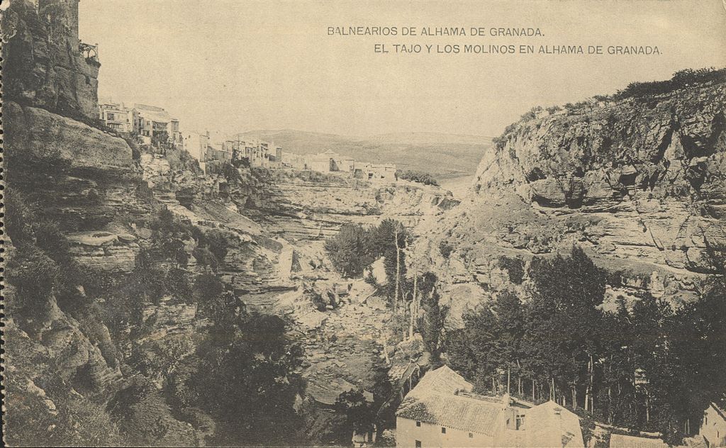 BALNEARIOS DE ALHAMA DE GRANADA: El Tajo Y Los Molinos En Alhama De Granada.1919 (DJ07080)