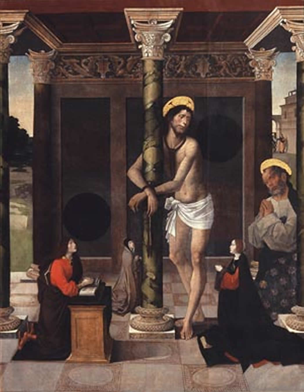 Cristo atado a la columna con donantes