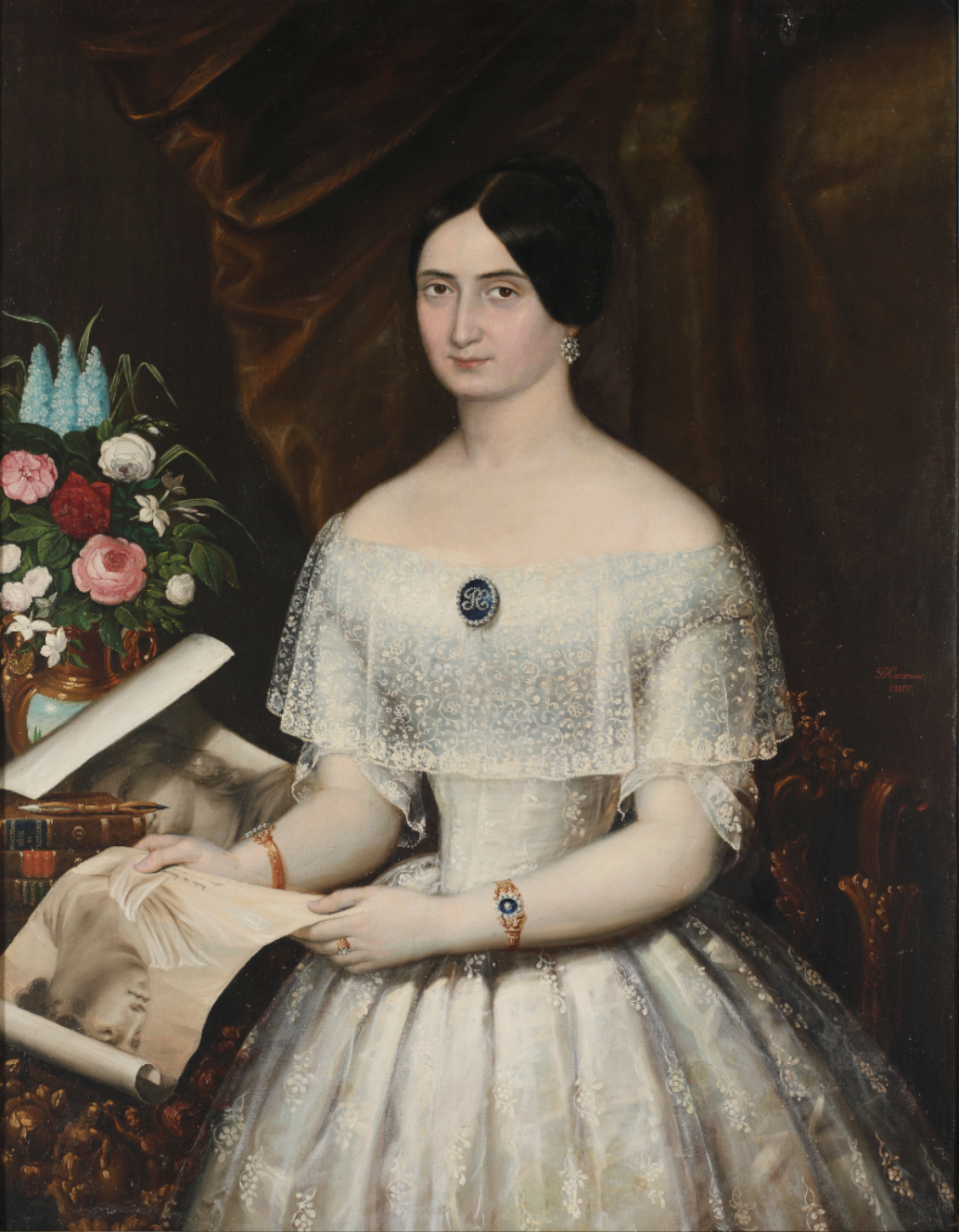 Retrato de dama vestida de blanco
