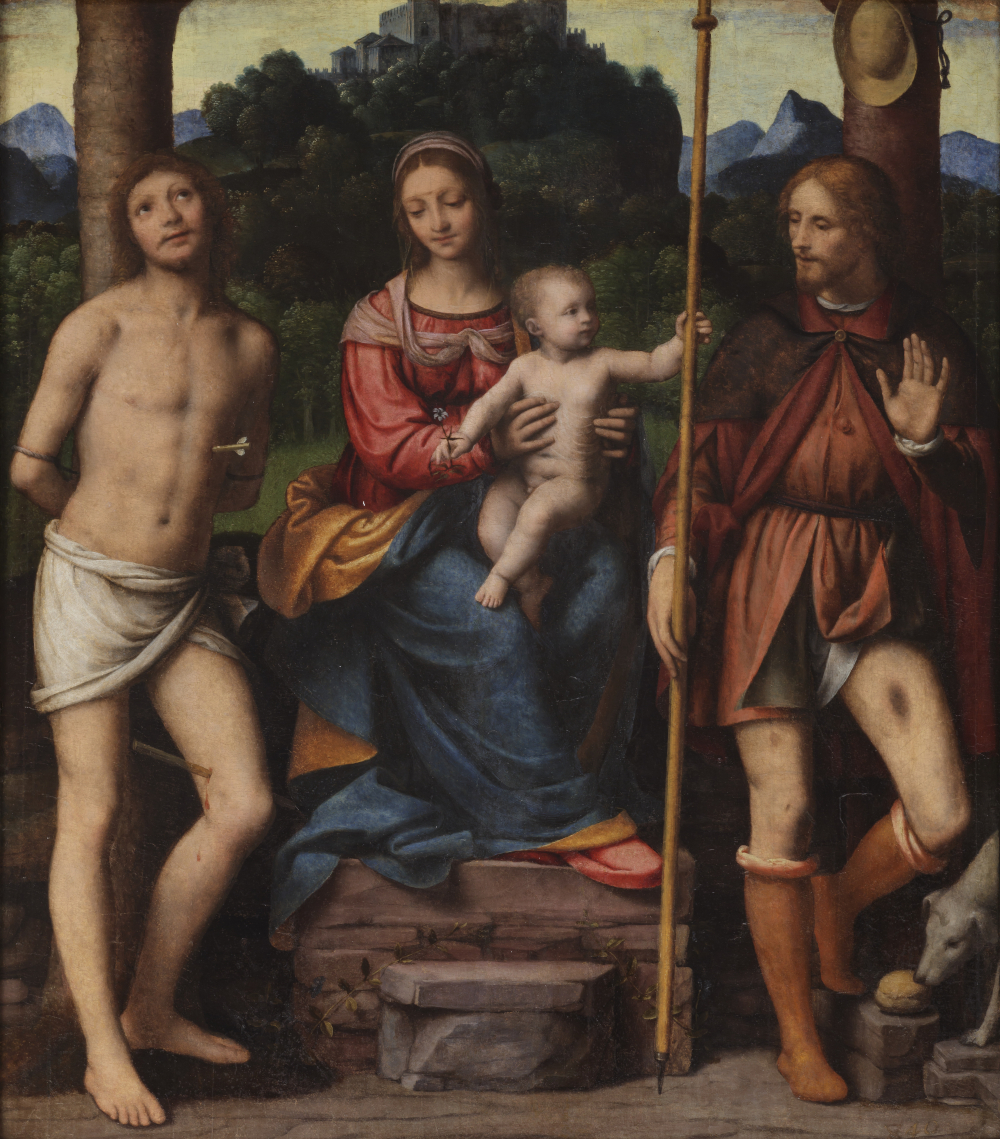 Bernardino Luini. La Virgen con el Niño, san Roque y san Sebastián. Bernardino Luini