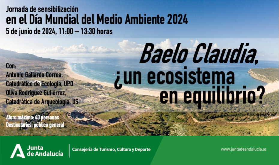 Cartel Jornada de sensibilización en el Día Mundial del Medio Ambiente. Baelo Claudia, ¿un ecosistema en equilibrio?